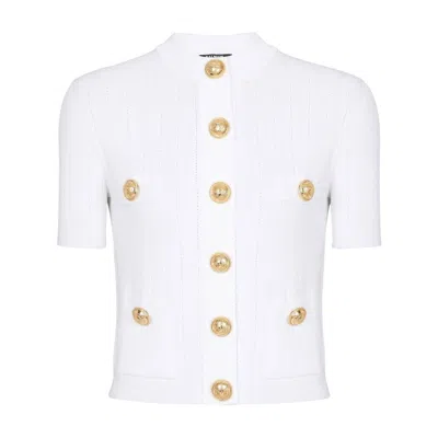Balmain 4-pocket Knitted Cardigan In White