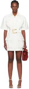 Balmain White Lace-up Canvas Minidress In White