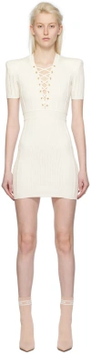 Balmain White Laced V-neck Minidress In 0fa Blanc