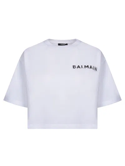 Balmain White Laminated Logo T-shirt