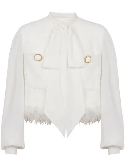 BALMAIN BALMAIN WHITE LAVALLIERE JACKET WITH BOW POCKET