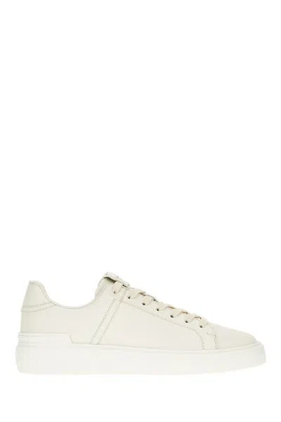 Balmain White Leather B-court Sneakers In Blanc