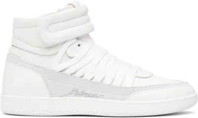 Balmain White Leather ' Swan' Mid-top Lace-up Sneakers