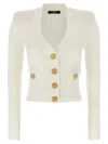 Balmain Women Buttoned V-necked Cardigan In White