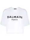 Balmain Logo Cotton Jersey Cropped T-shirt In White