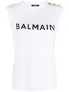 Balmain Button-detail Logo-print Tank Top In White