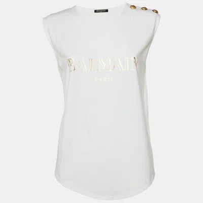 Pre-owned Balmain White Logo Print Cotton Sleeveless T-shirt M