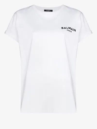 BALMAIN WHITE LOGO PRINT COTTON T-SHIRT