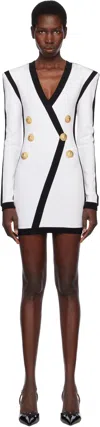 Balmain Viscose Blend Dress Contrast Trim In Gab Blanc/noir