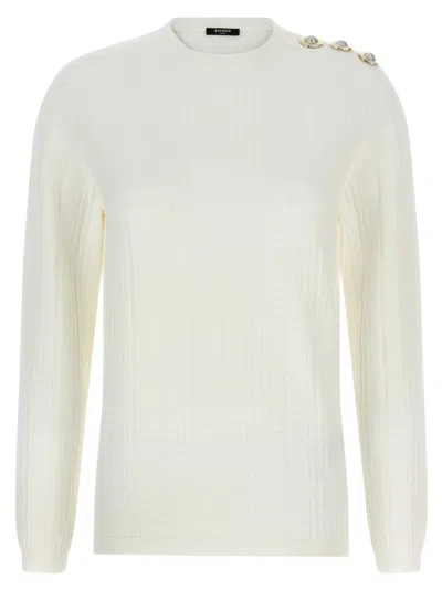Balmain White Maxi Shoulder Sweater