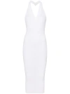 Balmain Halterneck Ribbed-knit Midi Dress In White