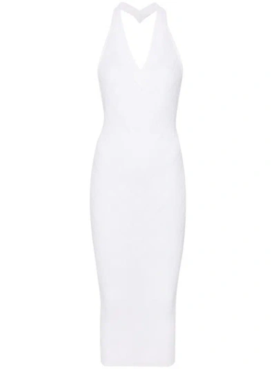 Balmain Halterneck Ribbed-knit Midi Dress In White