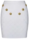 Balmain White Mini Pencil Skirt With Jewel Buttons In Viscose Blend Woman