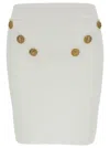 Balmain White Mini Pencil Skirt With Jewel Buttons In White