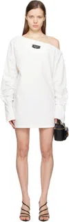 Balmain White Open Neck Asymmetric Shirt Minidress In 0fa Blanc