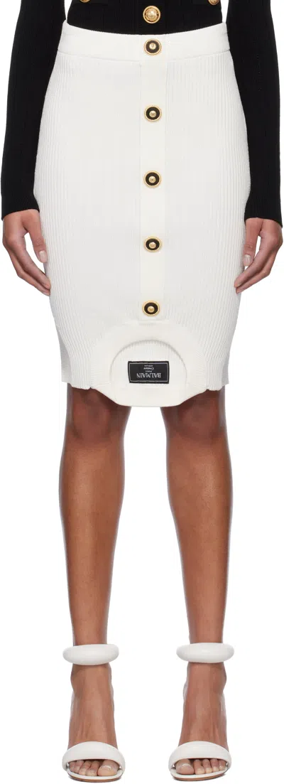 Balmain White Optical Illusion Ribbed Knit Miniskirt In 0fa Blanc