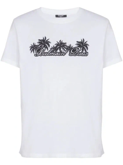 Balmain Palm-print Cotton T-shirt In White