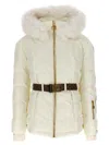 Balmain Pb Monogram Belted Puffer Jacket In White
