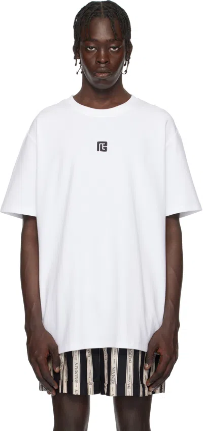 BALMAIN WHITE 'PB' EMBROIDERED T-SHIRT