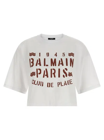 BALMAIN WHITE PLAGE PRINT T-SHIRT