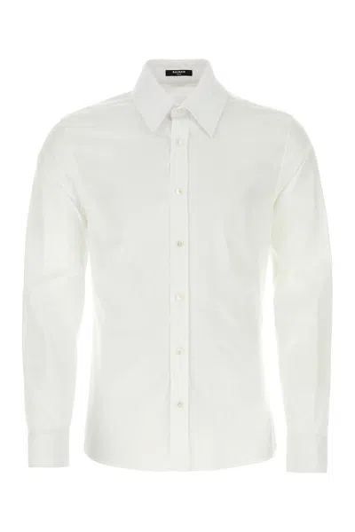 Balmain White Poplin Shirt In Blanc