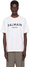 Balmain White Printed ' Paris' T-shirt In Gab Blanc/noir