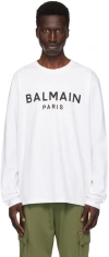 BALMAIN WHITE PRINTED LOGO LONG SLEEVE T-SHIRT