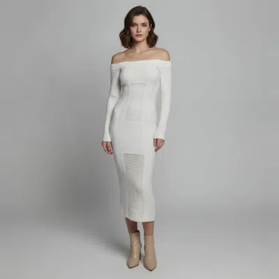 Pre-owned Balmain White Rib Kit Semi Sheer Long Sleeve Maxi Dress S