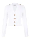 Balmain V-neck Cable Knit Cardigan With Gold-tone Buttons In White