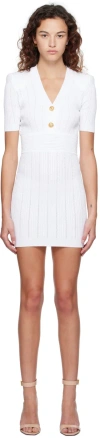 Balmain White Ribbed Minidress In 0fa Blanc (0fa)