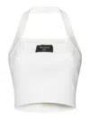Balmain White Ribbed Viscose Blend Knit Cropped Top In White