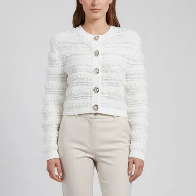 Pre-owned Balmain White Sequin Embellished Knit Button Up Cardigan S