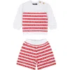 Balmain White Set For Baby Boy With Red Stripes And Logo In White