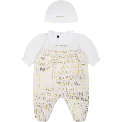 Balmain White Set For Baby Girl With Logo