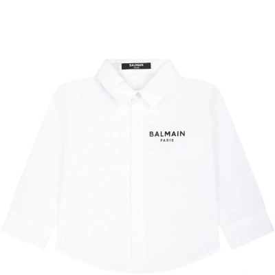 Balmain White Shirt For Baby Boy With Logo