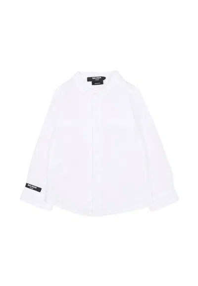 Balmain White Shirt For Baby Boy With Logo Patch