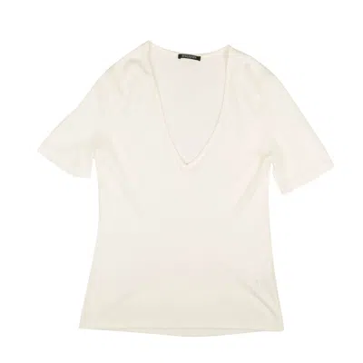Balmain White Short Sleeve V-neck Knit Top In Beige
