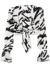 Balmain Love Letter Print Silk Cropped Top In White
