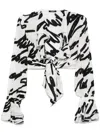 Balmain White Silk Crop Blouse With Bow