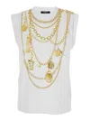 Balmain White Sleeveless Top With Maxi Necklace Print On Front And Rear In Cotton Woman In White