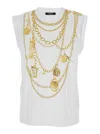 Balmain White Sleeveless Top With Maxi Necklace Print On Front And Rear In Cotton Woman