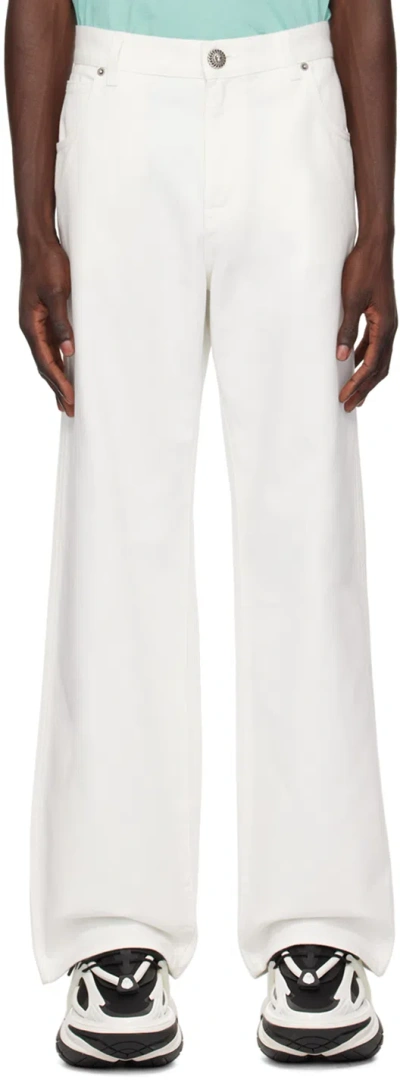 Balmain Embroidered-logo Straight Jeans In White