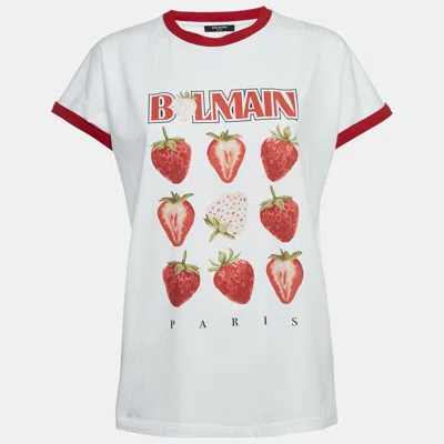 Pre-owned Balmain White Strawberry Print Jersey T-shirt M