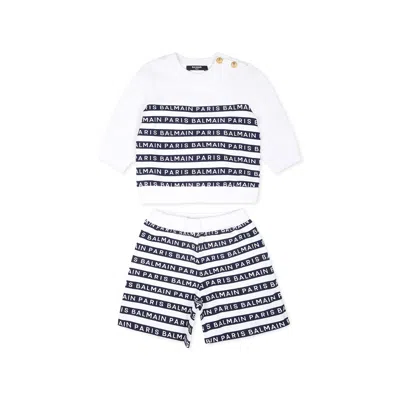 Balmain White Suit For Baby Boy With Logo