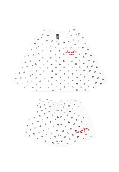 Balmain White Suit For Baby Girl With Logo