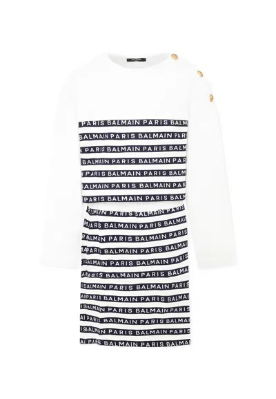 BALMAIN WHITE SUIT FOR GIRL WITH LOGO