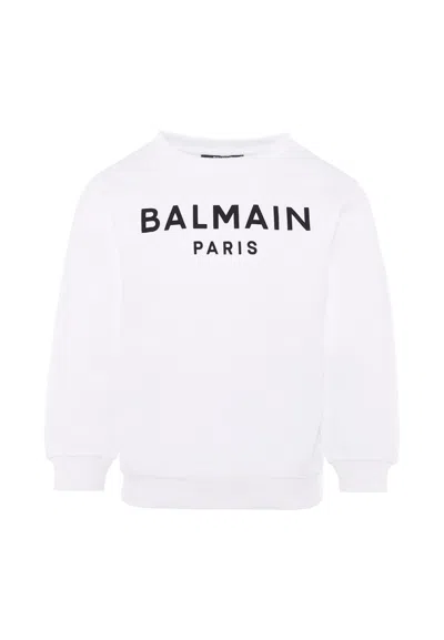 BALMAIN WHITE SWEAT-SHIRT FOR KIDS WITH LOGO