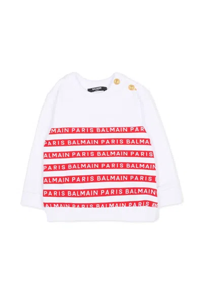 Balmain White Sweatshirt For Baby Boy With Logo In Multi