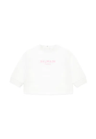 Balmain White Sweatshirt For Baby Girl With Logo