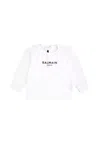 Balmain White Sweatshirt For Babykids With Logo In White